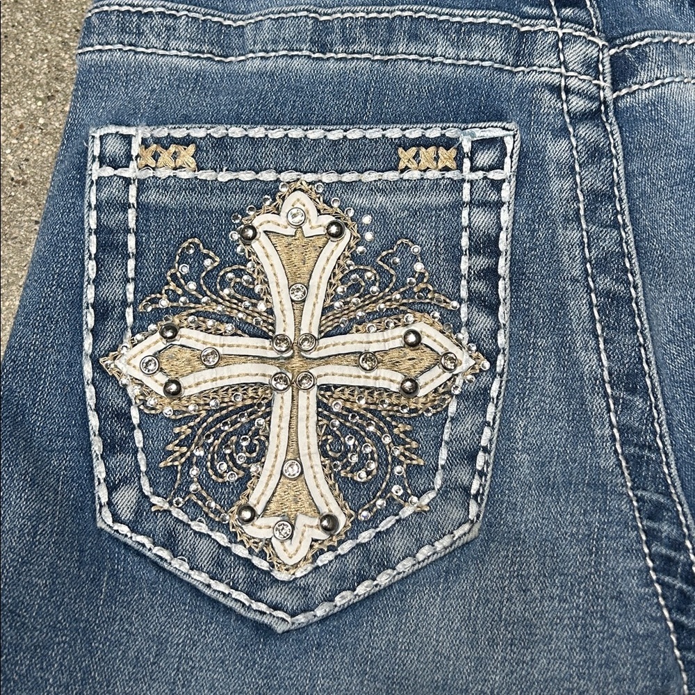 Legend Women's Flare Jeans in Classic Blue with Rhinestones - Picture 7 of 8